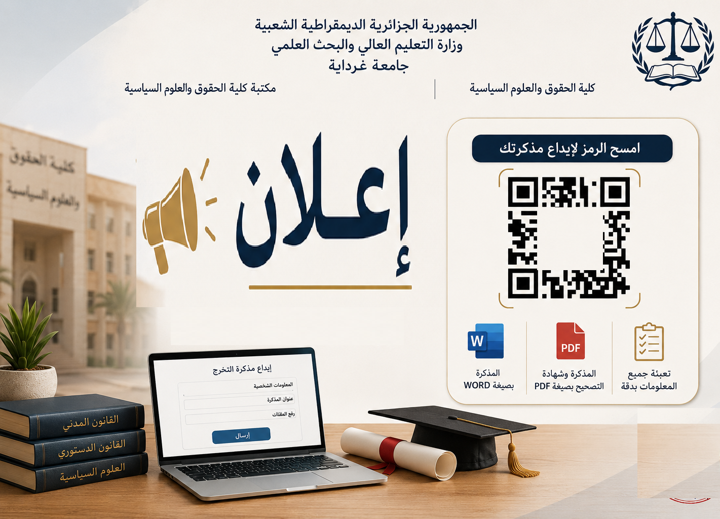 إعلان إيداع مذكرات التخرج بعد التصحيح